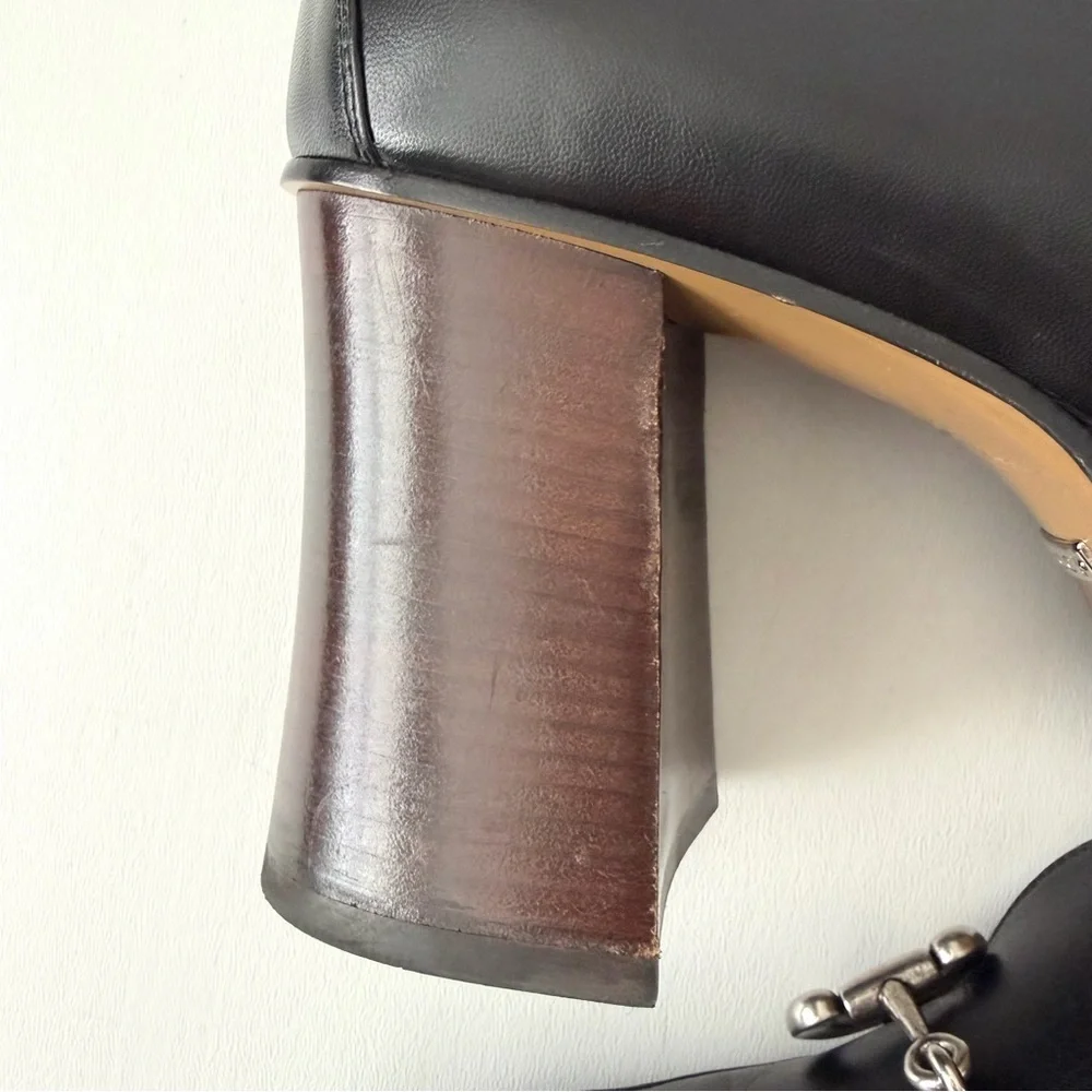 GUCCI | Black Leather Horsebit Platform Loafers Block Heel EU 37.5‎